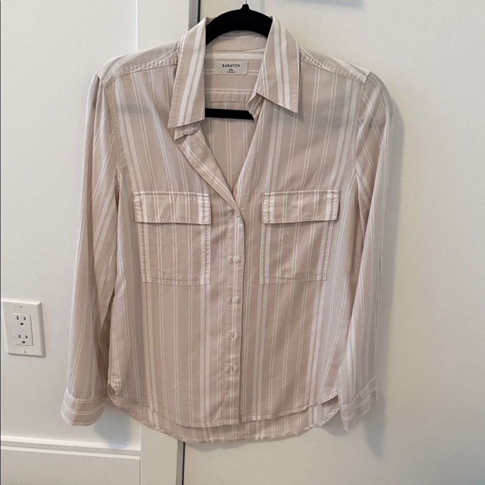 Babaton Cream Striped Button Down Shirt